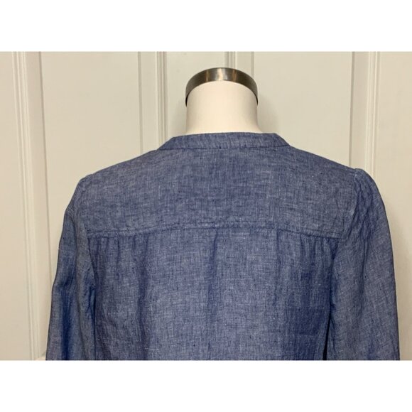 Boden Blue Chambray Denim Pom-Pom Bib Tunic Top, Size 8P - Picture 6 of 7